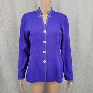 Toula Vintage Purple Women's Cardigan Jacket Formal Rhinestone Buttons Wool